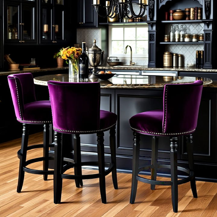 luxurious velvet bar stools for gothic kitchen