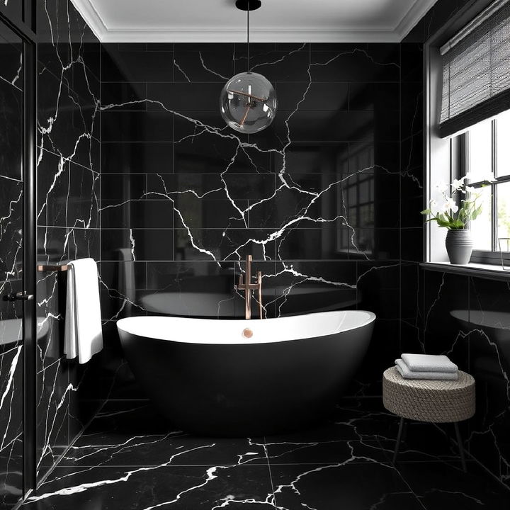 luxury black marble tiles bathroom