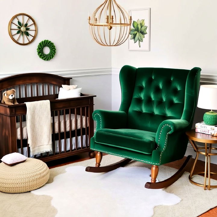 luxury emerald green velvet chair for nursery