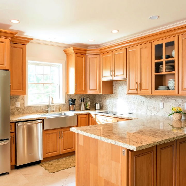 luxury maple cabinets with natural stone countertops