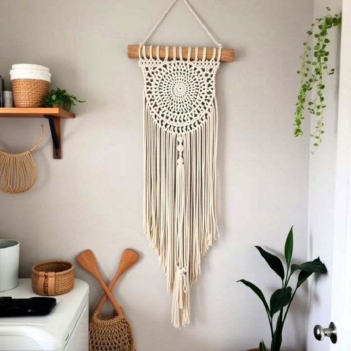 macramé wall hanging for laundry room decor