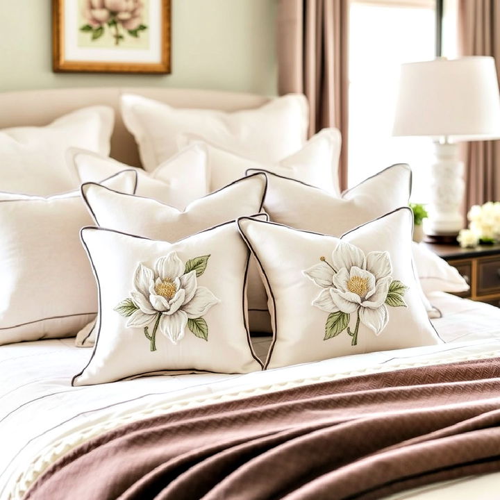 magnolia embroidered stylish throw pillows