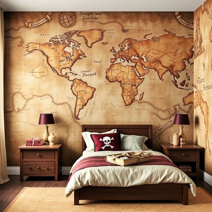 map wallpaper for pirate themed bedroom