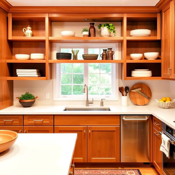 maple kitchen cabinets with open shelving