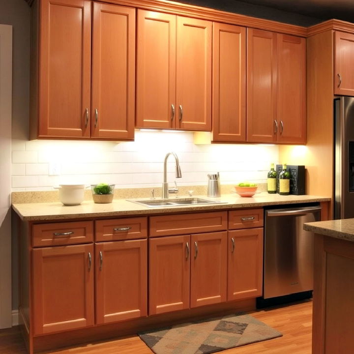 maple kitchen cabinets with under cabinet lighting