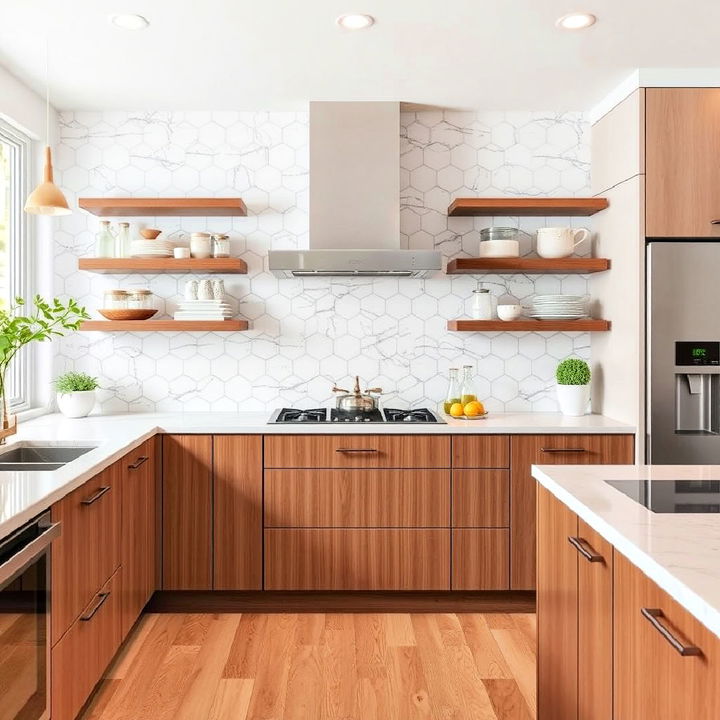 marble hexagon tiles backsplash kitchen