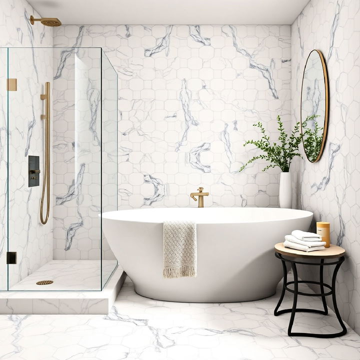 marble hexagon tiles bathroom