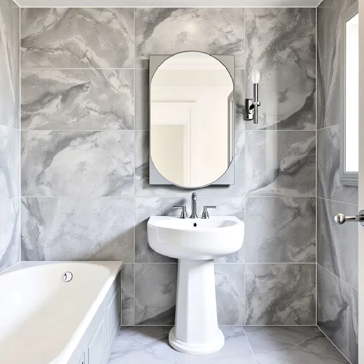 marble look grey tiles bathroom