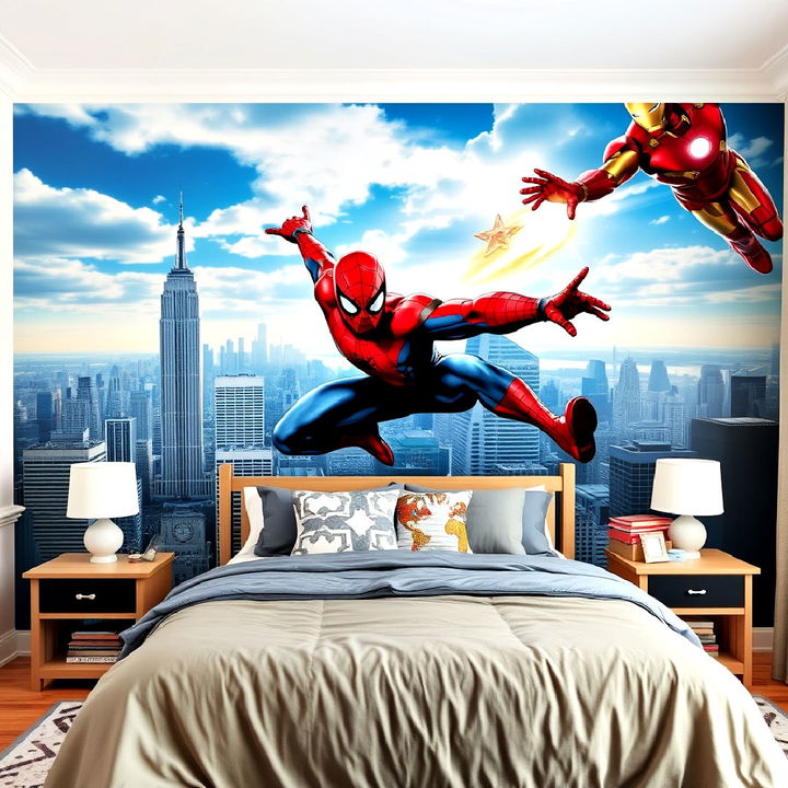 marvel themed wall mural for bedroom