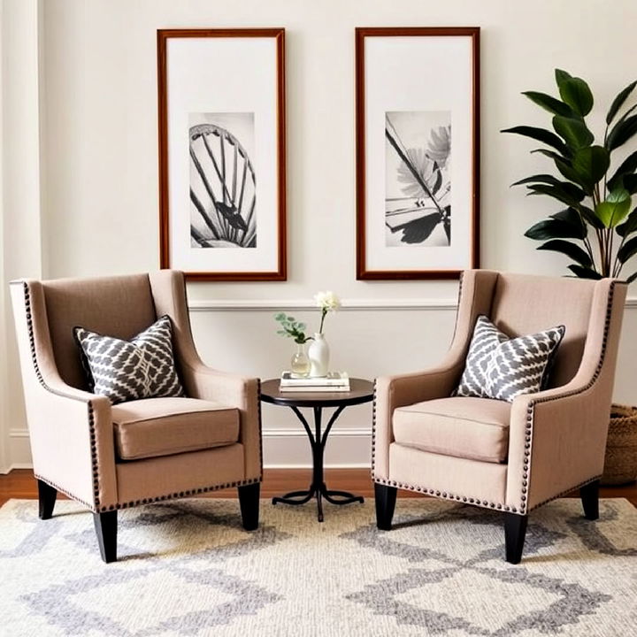 matching accent chairs with a central table