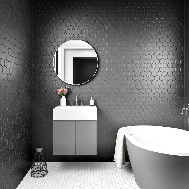 matte black hexagon tiles bathroom