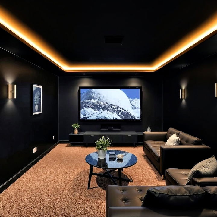 matte black walls for a modern vibe in basement