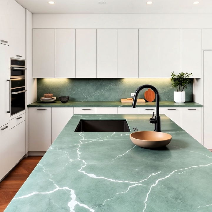 matte finish green marble countertop for a minimalist look