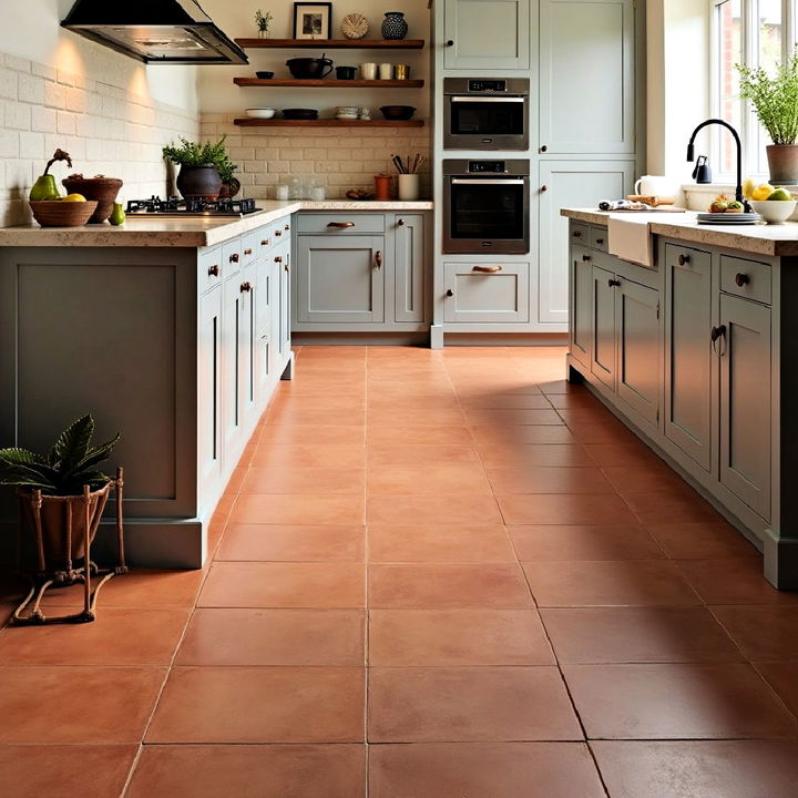 matte finish terracotta floor for kitchen