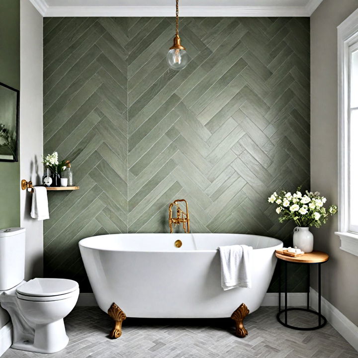 matte green herringbone statement wall