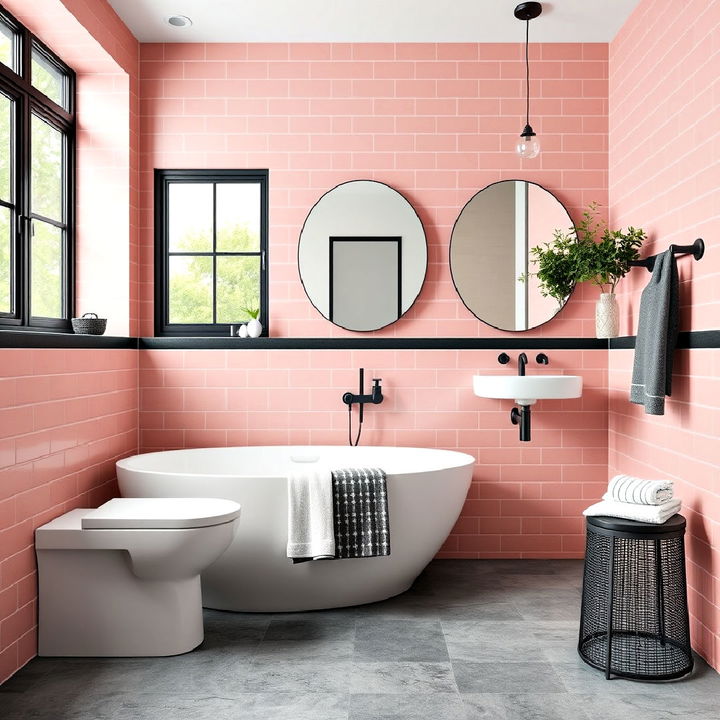 matte pink and gray tiles for a modern contrast