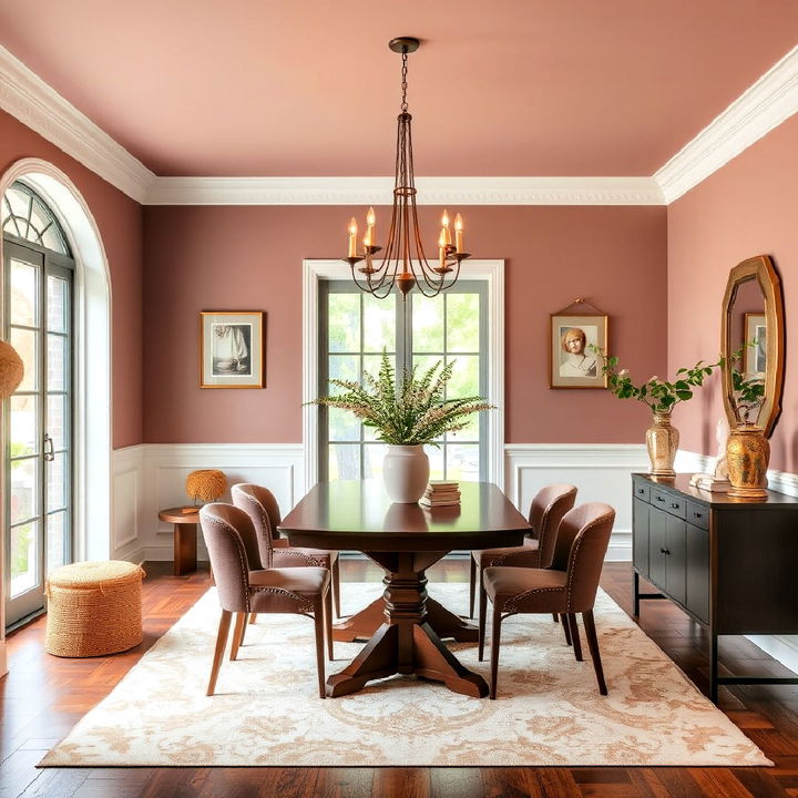 mauve and honey dining room