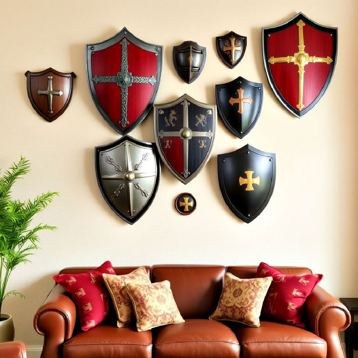 medieval shields and armor as wall art