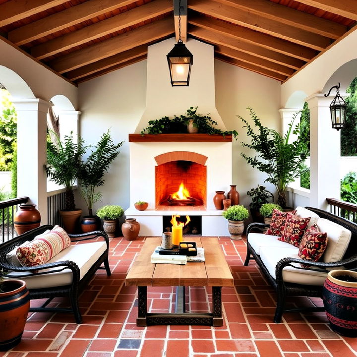 mediterranean escape deck with fireplace