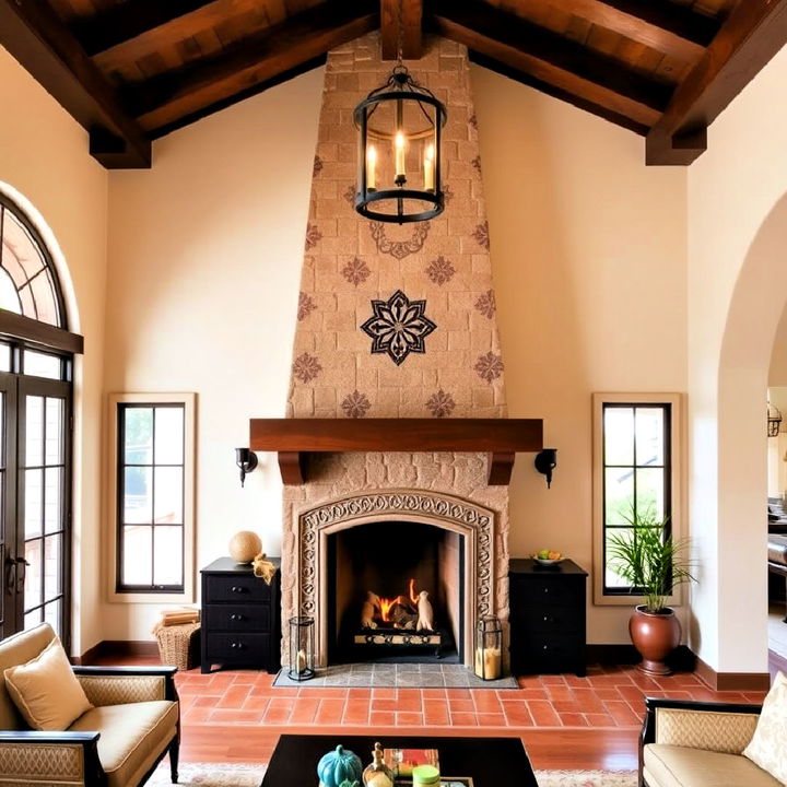 mediterranean inspired two story fireplace