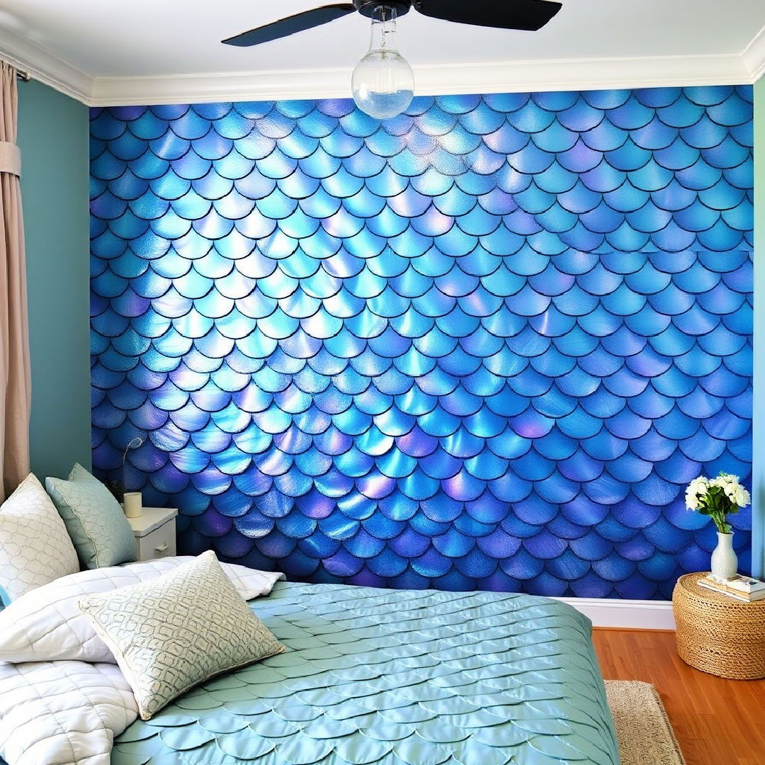 mermaid scales accent wall for bedroom