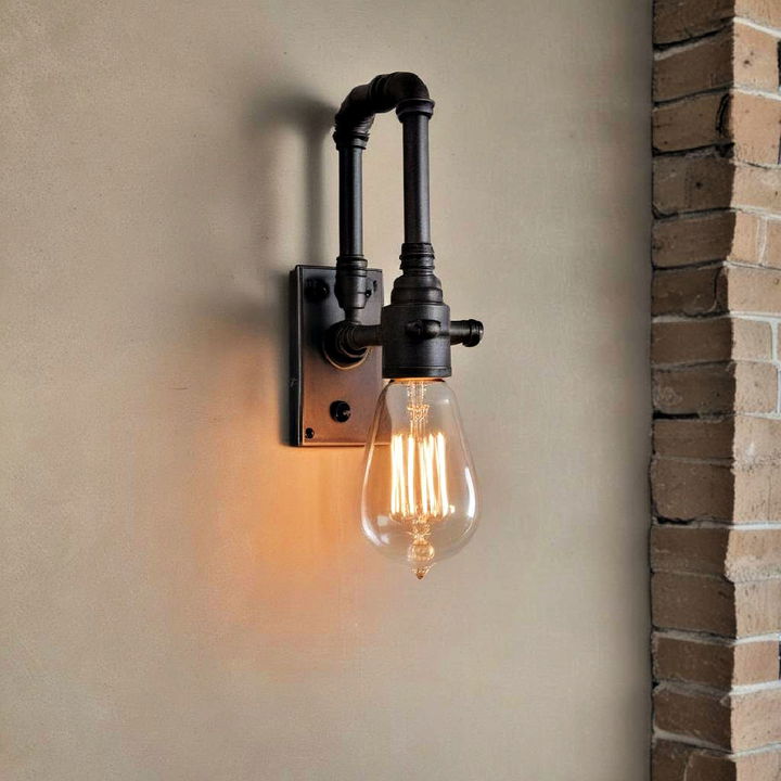 metal pipe sconces for an edgy fireplace look