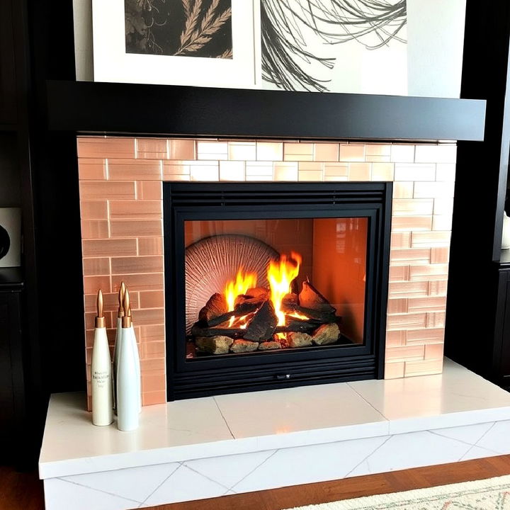 metallic accents fireplace backsplash