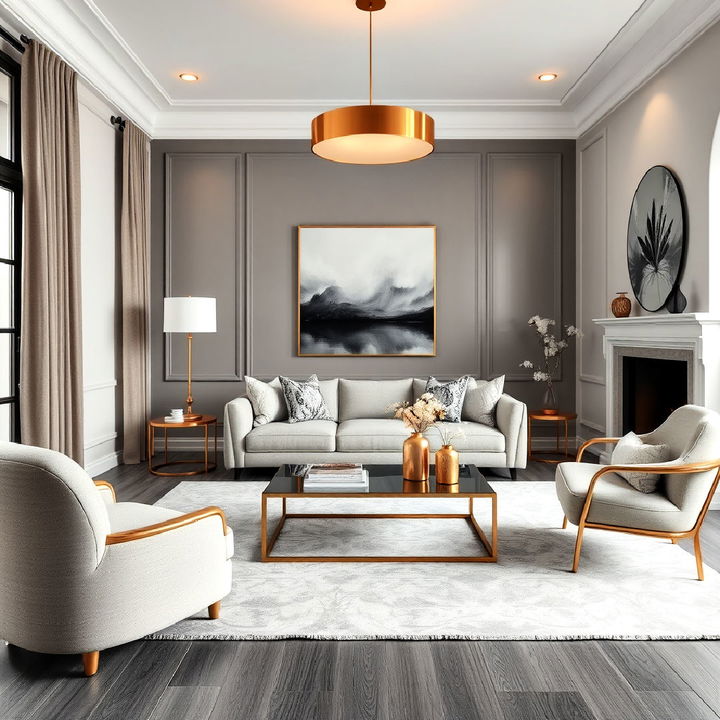 metallic accents with grey floor