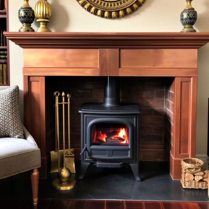 metallic accents wood stove surround