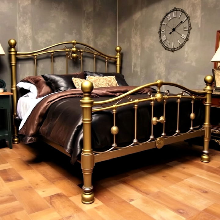 metallic bed frame to bring a steampunk vibe