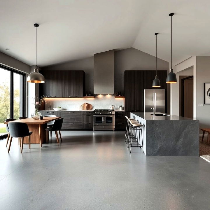 microcement open plan kitchen design