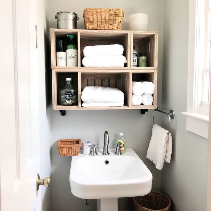 milk crate bathroom storage