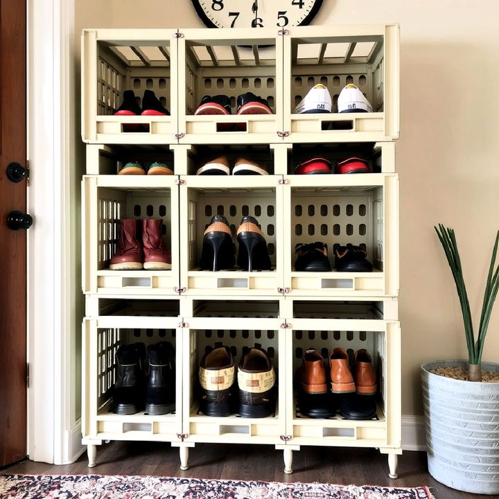 milk crate entryway shoe rack