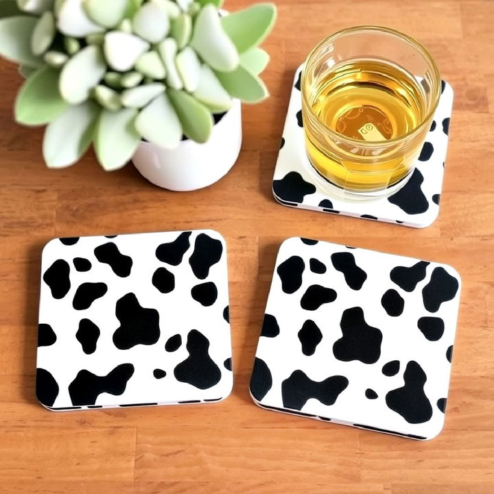 minimalist and eclectic cow print coasters