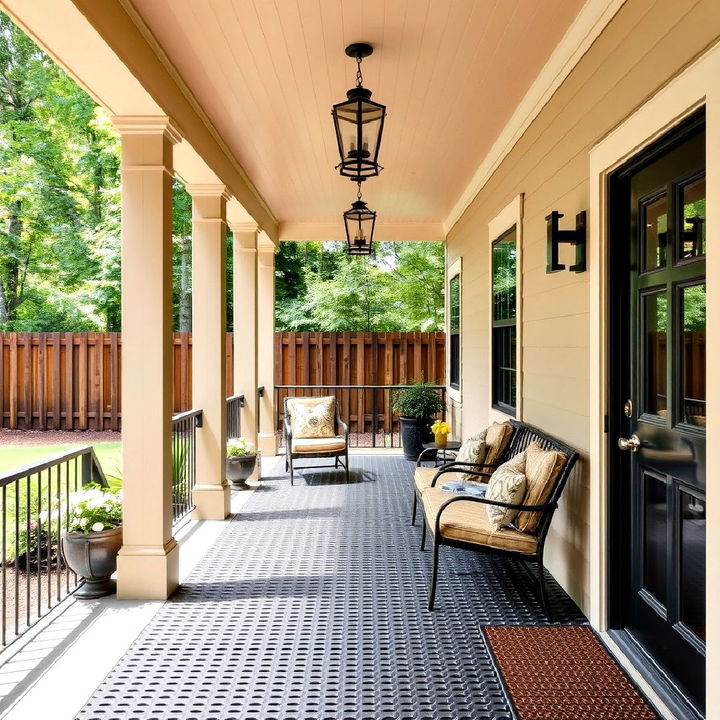 minimalist and industrial metal grating porch floor