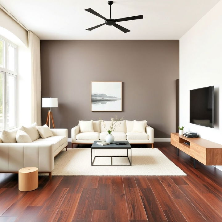 minimalist décor with dark brown floor