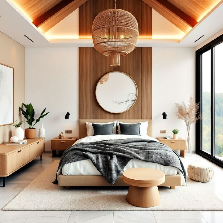 minimalist dreamy bedroom with natural decor