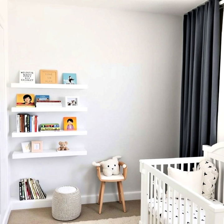 minimalist white floating bookshelves