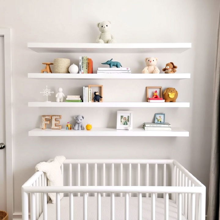 minimalist white shelving to store toys or books