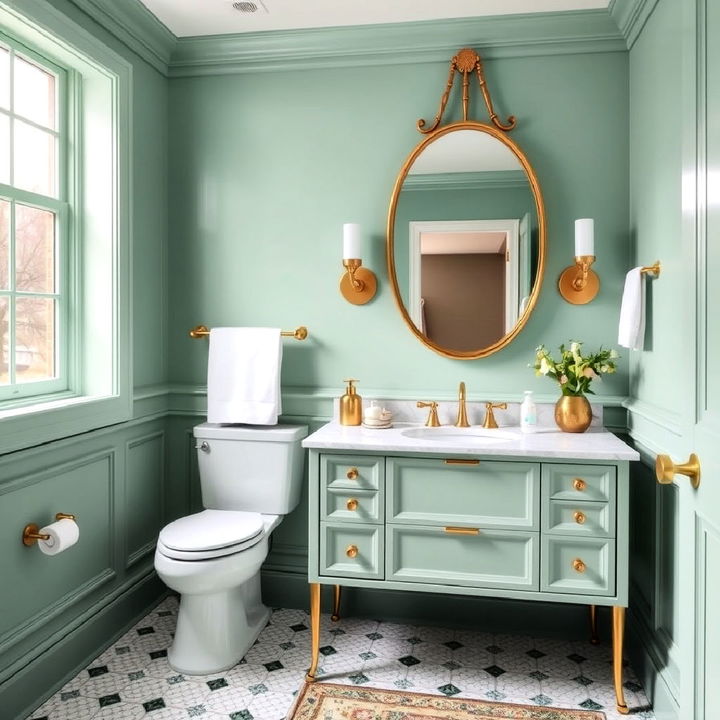 mint green and gold accents for bathroom