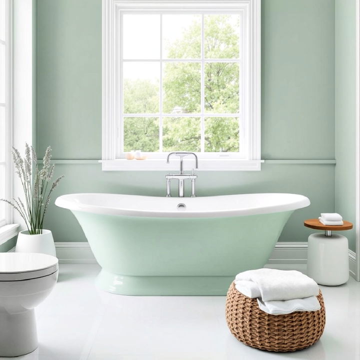 mint green bathtub as focal point for bathroom