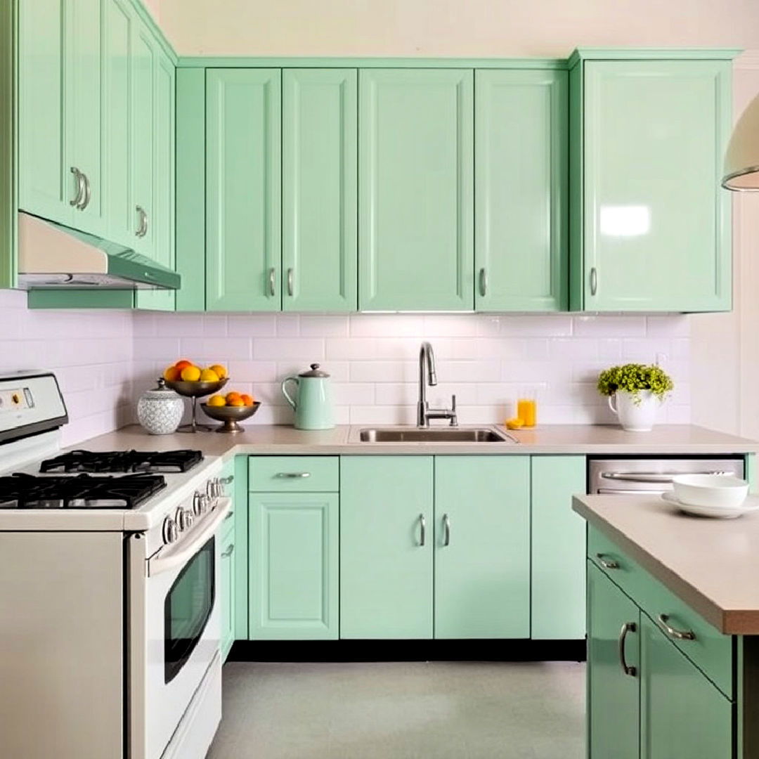 mint green cabinets for 1950s kitchen