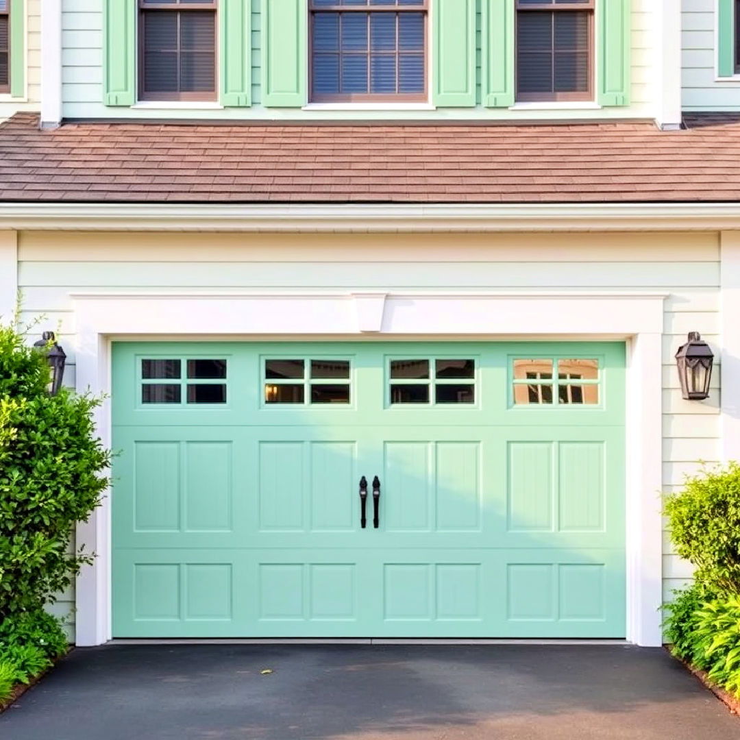 mint green garage door