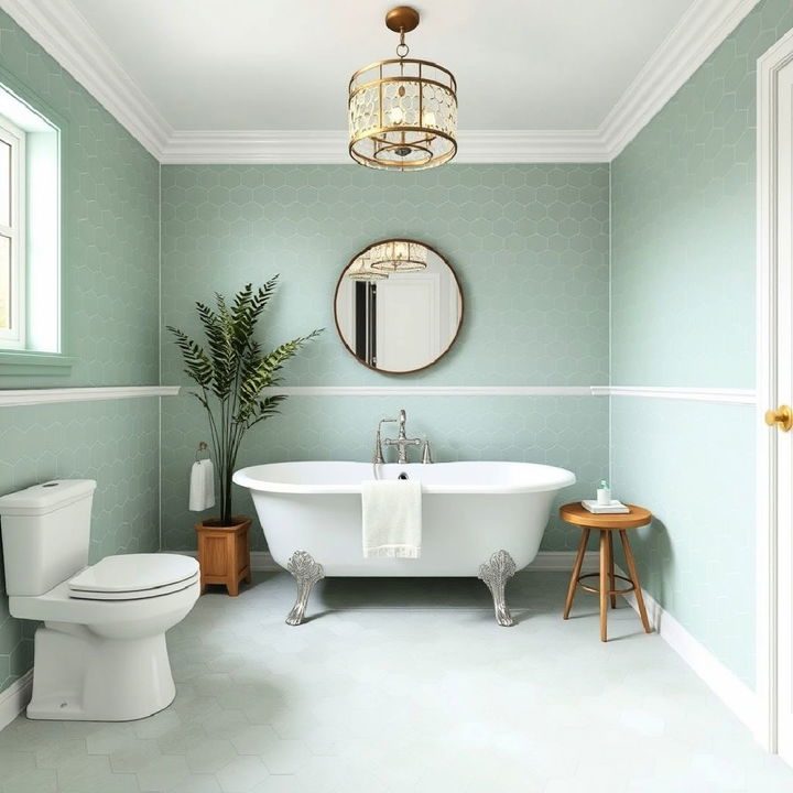 mint green hexagonal bathroom floor tiles