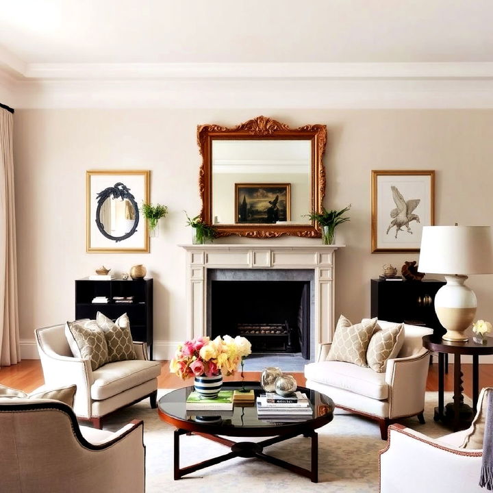 mirror above a fireplace to enhance light