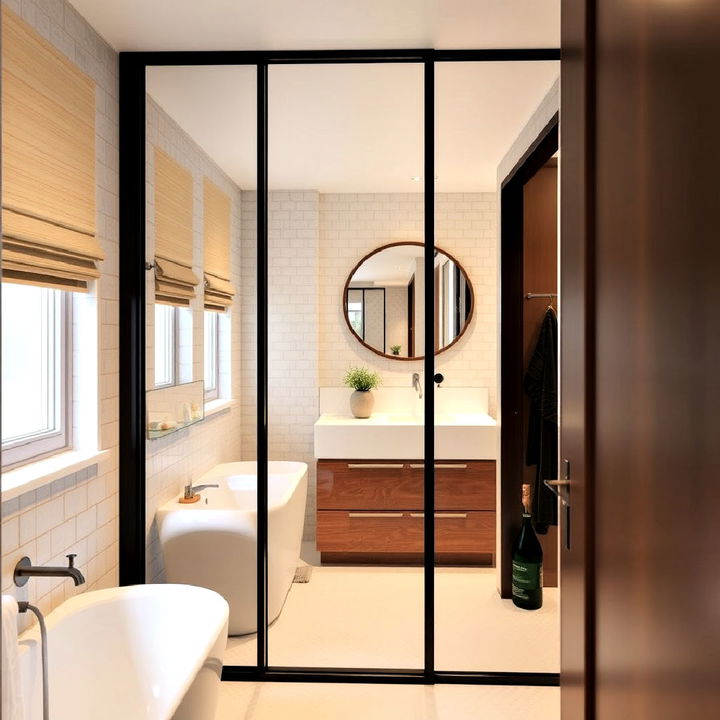 mirror divider as bathroom partition