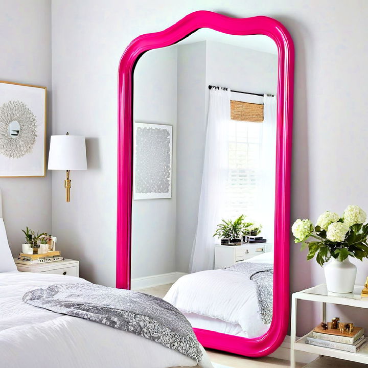 mirror with a hot pink frame for bedroom