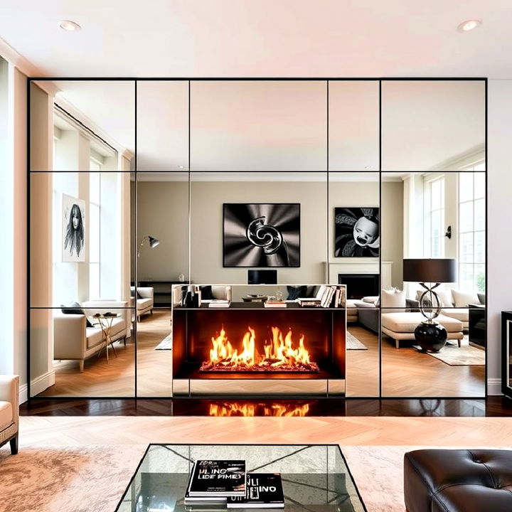 mirrored fireplace wall for a glamorous look