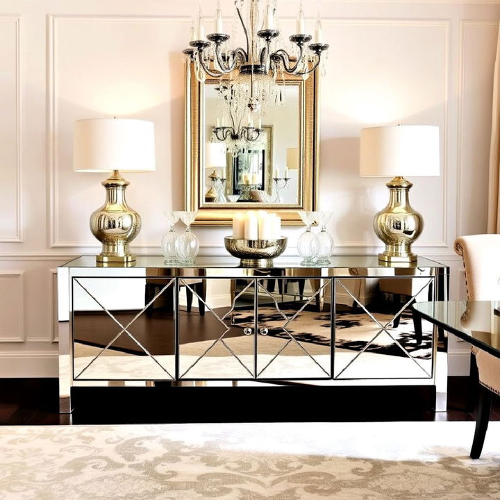 mirrored sideboard to enhance the glamour