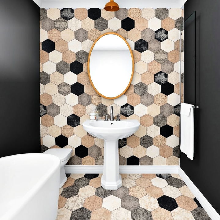 mixed hexagon tile patterns bathroom